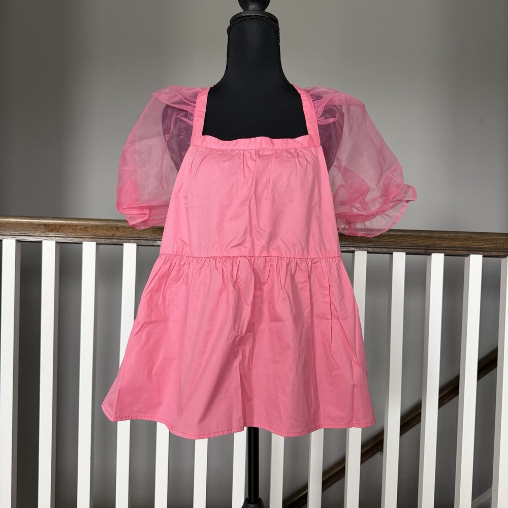 Tuckernuck Pomander Place Tinsley Tulle Puff Sleeve Babydoll Top M Pink Peplumā